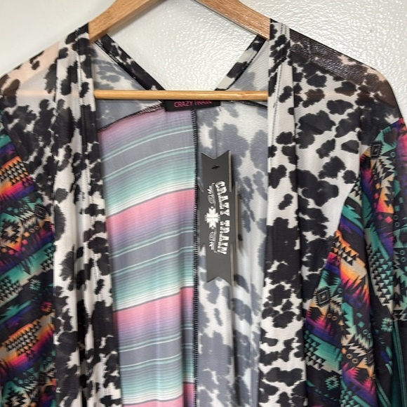 Crazy Train Cow Print Multicolor Aztec Patterned Kimono Caridgan Size O/S - Picture 3 of 7